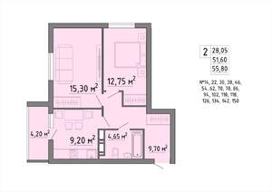 2-к квартира, строящийся дом, 56м2, 19/19 этаж