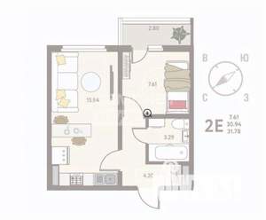 1-к квартира, вторичка, 32м2, 6/18 этаж