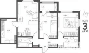 2-к квартира, сданный дом, 70м2, 12/17 этаж