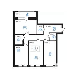 3-к квартира, строящийся дом, 98м2, 3/8 этаж