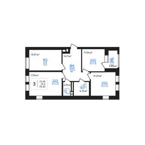 3-к квартира, строящийся дом, 78м2, 2/8 этаж