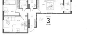2-к квартира, строящийся дом, 62м2, 8/17 этаж