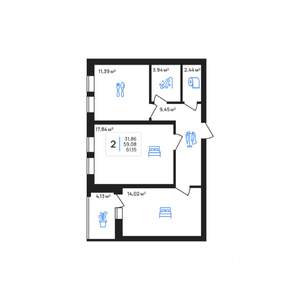 2-к квартира, строящийся дом, 61м2, 6/7 этаж