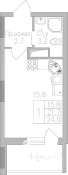 1-к квартира, строящийся дом, 25м2, 1/19 этаж