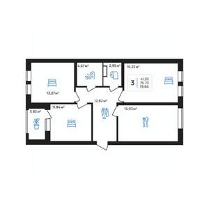 3-к квартира, строящийся дом, 79м2, 2/8 этаж