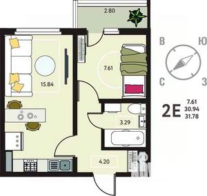 1-к квартира, сданный дом, 32м2, 5/17 этаж