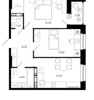 2-к квартира, вторичка, 55м2, 12/24 этаж