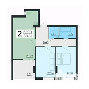 2-к квартира, вторичка, 69м2, 2/24 этаж