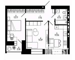 2-к квартира, строящийся дом, 55м2, 9/12 этаж