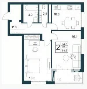 2-к квартира, строящийся дом, 65м2, 20/21 этаж