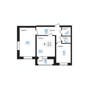 2-к квартира, строящийся дом, 66м2, 2/8 этаж
