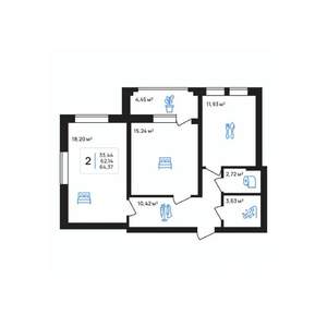2-к квартира, строящийся дом, 64м2, 4/8 этаж
