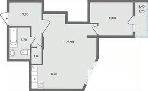 2-к квартира, строящийся дом, 69м2, 14/25 этаж