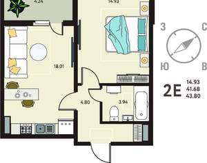 1-к квартира, сданный дом, 44м2, 15/18 этаж