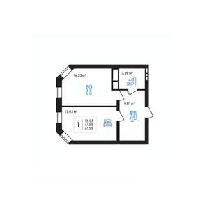 1-к квартира, строящийся дом, 42м2, 2/8 этаж