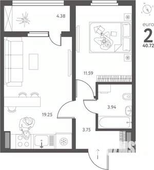 1-к квартира, вторичка, 41м2, 5/17 этаж