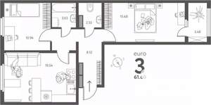 2-к квартира, вторичка, 62м2, 5/17 этаж