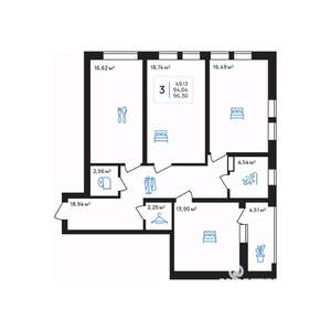 3-к квартира, строящийся дом, 96м2, 6/8 этаж