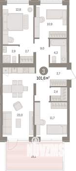 3-к квартира, строящийся дом, 102м2, 2/25 этаж