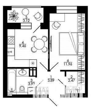 1-к квартира, строящийся дом, 36м2, 9/15 этаж