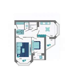 2-к квартира, вторичка, 63м2, 4/18 этаж