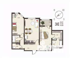 2-к квартира, вторичка, 67м2, 11/17 этаж