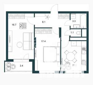 2-к квартира, вторичка, 59м2, 19/19 этаж