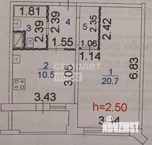 1-к квартира, вторичка, 41м2, 9/10 этаж
