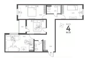 3-к квартира, строящийся дом, 86м2, 9/17 этаж