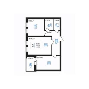 2-к квартира, строящийся дом, 61м2, 6/8 этаж
