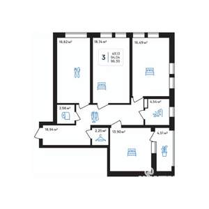 3-к квартира, строящийся дом, 96м2, 5/8 этаж