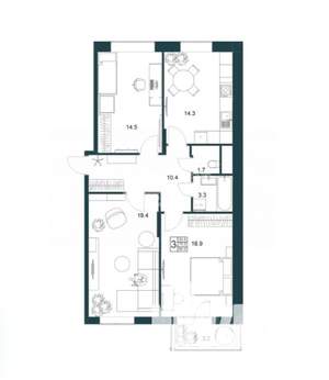 3-к квартира, вторичка, 81м2, 12/19 этаж