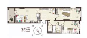 2-к квартира, вторичка, 61м2, 2/18 этаж