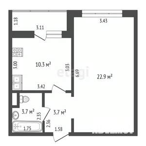 1-к квартира, вторичка, 46м2, 11/18 этаж