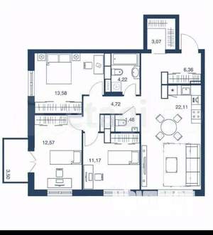 4-к квартира, вторичка, 79м2, 22/25 этаж