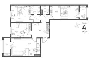 3-к квартира, вторичка, 82м2, 11/18 этаж