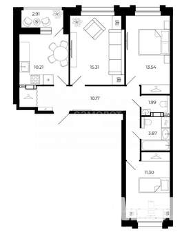 3-к квартира, вторичка, 73м2, 2/12 этаж
