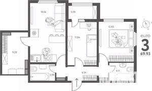 2-к квартира, сданный дом, 70м2, 11/17 этаж