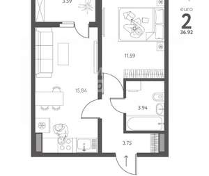 2-к квартира, вторичка, 37м2, 3/17 этаж