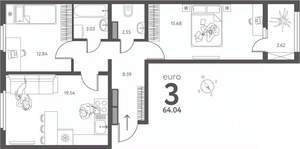 2-к квартира, вторичка, 64м2, 16/17 этаж