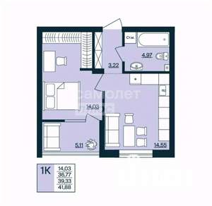 1-к квартира, вторичка, 42м2, 12/20 этаж