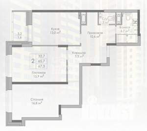 2-к квартира, вторичка, 67м2, 8/19 этаж
