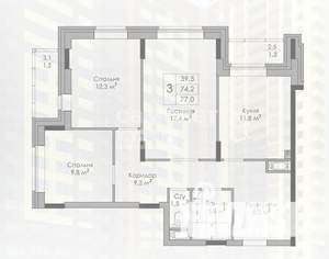 3-к квартира, сданный дом, 77м2, 18/19 этаж