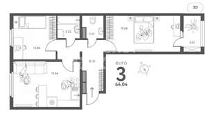 3-к квартира, вторичка, 64м2, 5/17 этаж