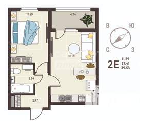 1-к квартира, вторичка, 40м2, 2/18 этаж