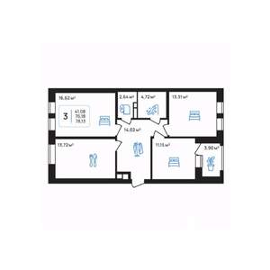 3-к квартира, строящийся дом, 78м2, 2/8 этаж