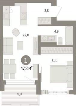 1-к квартира, вторичка, 47м2, 4/25 этаж