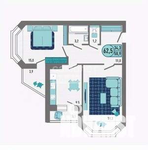2-к квартира, вторичка, 63м2, 10/18 этаж