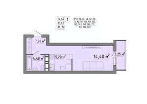 1-к квартира, строящийся дом, 35м2, 12/21 этаж