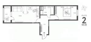 2-к квартира, вторичка, 45м2, 6/17 этаж